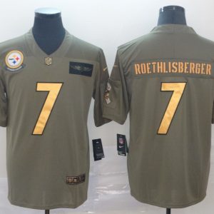 Men's Pittsburgh Steelers #7 Ben Roethlisberger 2019 Olive/Gold Salute To Service Limited Jersey