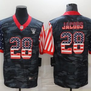 Men's Las Vegas Raiders Raiders #28 Josh Jacobs 2020 Camo USA Flag Limited Jersey