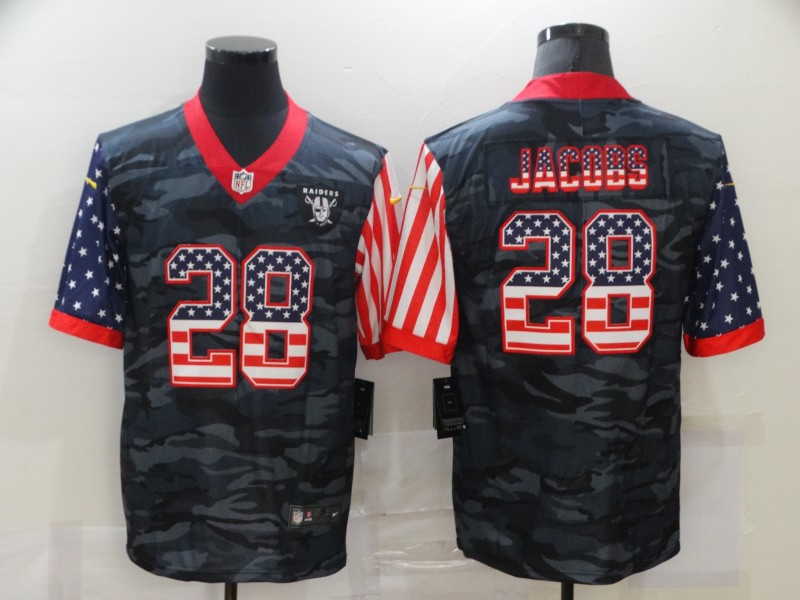 Men's Las Vegas Raiders Raiders #28 Josh Jacobs 2020 Camo USA Flag Limited Jersey
