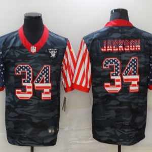 Men's Las Vegas Raiders Raiders #34 Jackson 2020 Camo USA Flag Limited Jersey