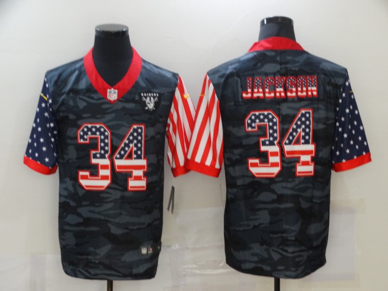 Men's Las Vegas Raiders Raiders #34 Jackson 2020 Camo USA Flag Limited Jersey