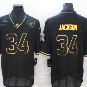 Men's Raiders #34 Jackson Black Black/Gold Salute To Service Limited Jersey