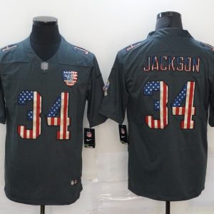 Men's Raiders #34 Bo Jackson Grey 2019 Salute To Service USA Flag Fashion Limited Jersey