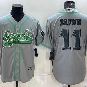 Men's Philadelphia Eagles #11 A. J. Brown Grey Baseball Nike Jersey