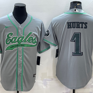 Men's Philadelphia Eagles #1 Hurts Grey Baseball Nike Jersey