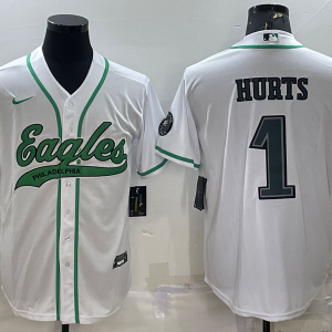 Men's Philadelphia Eagles #1 Hurts White Baseball Nike Jersey