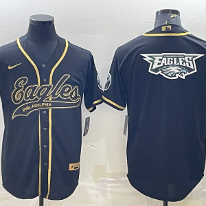Men's Philadelphia Eagles Black/Gold Team Big Logo With Patch Baseball Nike Jersey