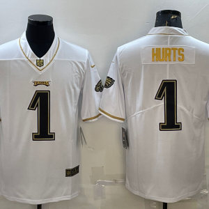 Men's Philadelphia Eagles #1 Hurts White Gold Limited Jersey