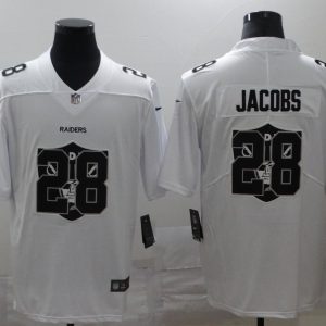 Men's Raiders #28 Josh Jacobs White Shadow Logo Limited Jersey