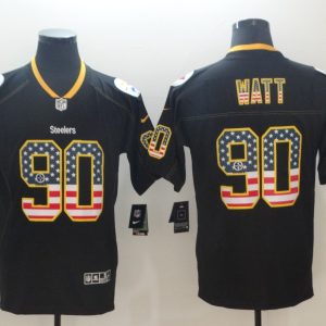 Nike 2018 Pittsburgh Steelers # 90 Watt USA Flag Fashion Black Color Rush Limited Jersey
