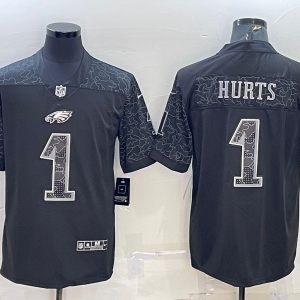 Men's Philadelphia Eagles #1 Hurts Black Reflective Limited Jersey