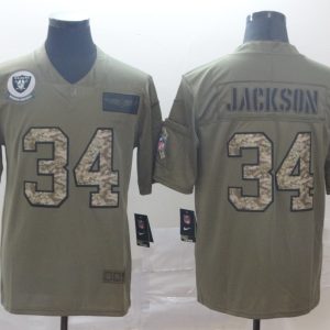 Men's Raiders #34 Bo Jackson 2019 Olive/Camo Salute To Service Limited Jersey