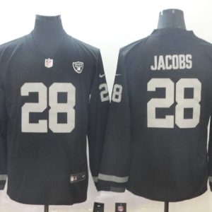 Men's Nike Raiders #28 Josh Jacobs Black Therma Long Sleeve Jersey