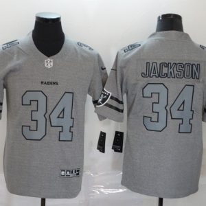 Men's Oakland #34 Jackson 2019 Gray Gridiron Team Logo Limited Jersey