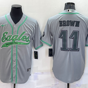Men's Philadelphia Eagles #11 A. J. Brown Grey Baseball Nike Jersey