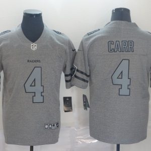 Men's Raiders #4 Derek Carr 2019 Gray Gridiron Team Logo Limited Jersey