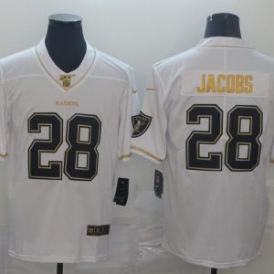 Men's Raiders #28 Josh Jacobs White 2019 100th Season Golden Edition Limited Jersey