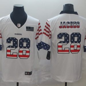 Men's Raiders #28 Josh Jacobs White 2019 USA Flag Fashion Limited Jersey