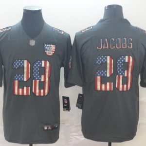 Men's Raiders #28 Josh Jacobs Grey 2019 Salute To Service USA Flag Fashion Limited Jersey