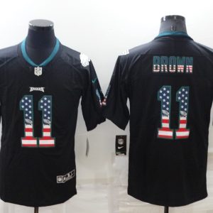 Men's Philadelphia Eagles #11 A. J. Brown Black USA Flag Color Rush Limited Jersey