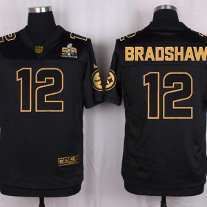 Mens Pittsburgh Steelers #12 Bradshaw Pro Line Black Gold Collection Jersey