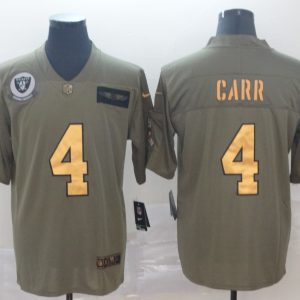Men's Raiders #4 Carr 2019 Olive/Gold Salute To Service Limited Jersey