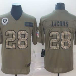 Men's Raiders #28 Josh Jacobs 2019 Olive/Camo Salute To Service Limited Jersey