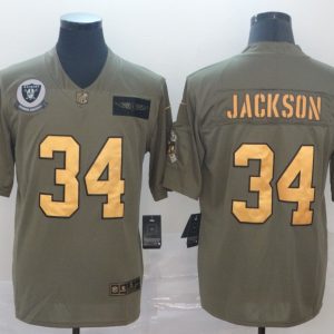 Men's Raiders #4 Derek Carr 2019 Olive/Gold Salute To Service Limited Jersey