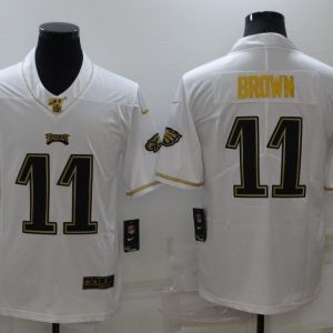 Men's Philadelphia Eagles #11 A. J. Brown 100th Season Golden Edition Limited Jersey