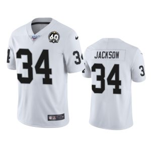 Men's Oakland Raiders #34 Bo Jackson White 100th Season With 60 Patch Vapor