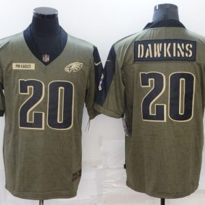 Men's Philadelphia Eagles #20 Brian Dawkins 2021 Olive Salute To Service Limited Jersey