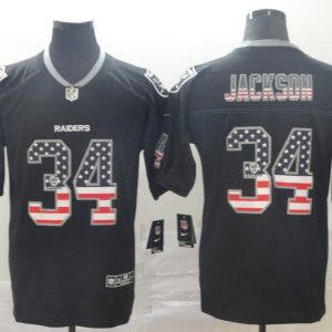 Nike 2018 Oakland Raiders #34 Bo Jackson USA Flag Fashion Black Color Rush Limited Jersey