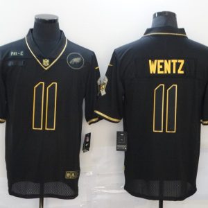 Men's Philadelphia Eagles #11 Carson Wentz 2020 Black/Gold Salute To Service Limited Jersey