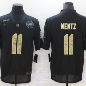 Men's Philadelphia Eagles #11 Carson Wentz Black Camo Salute To Service Limited Jersey