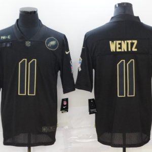 Men's Philadelphia Eagles #11 Carson Wentz 2020 Black Salute To Service Limited Jersey