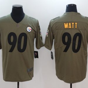 Mens Pittsburgh Steelers #90 Watt Olive Salute to Service Limited Jersey