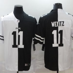 Men's Philadelphia Eagles #11 Carson Wentz Black/White Split 2020 Vapor Untouchable Limited Jersey