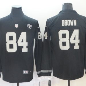 Men's Oakland Raiders #84 Brown Teams Nike Therma Long Sleeve Jersey