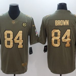 NFL Pittsburgh Steelers #84 Brown Salute to Service Gold Number Jersey