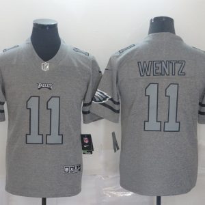 Men's Philadelphia Eagles #11 Carson Wentz 2019 Gray Gridiron Team Logo Limited Jersey