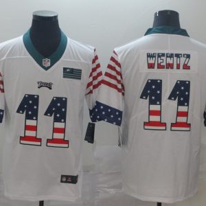 Men's Philadelphia Eagles #11 Carson Wentz White 2019 USA Flag Fashion Limited Jersey