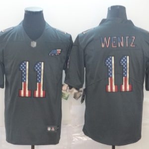 Men's Philadelphia Eagles #11 Carson Wentz Grey 2019 Salute To Service USA Flag Fashion Limited Jersey