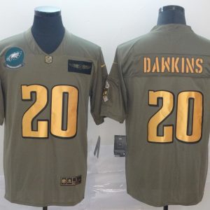 Men's Philadelphia Eagles #20 Brian Dawkins 2019 Olive/Gold Salute To Service Limited Jersey