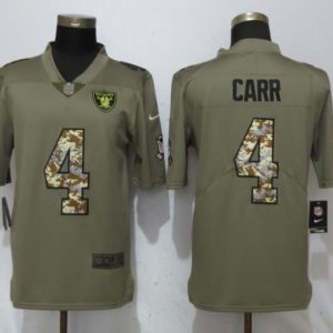 New Nike Oakland Raiders 4 Carr Olive/Camo Carson 2018 Salute to Service Limited Jersey