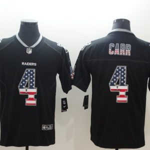 Nike 2018 Oakland Raiders 4 Carr USA Flag Fashion Black Color Rush Limited Jersey