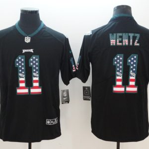Nike 2018 Philadelphia Eagles #11 Wentz USA Flag Fashion Black Color Rush Limited Jersey