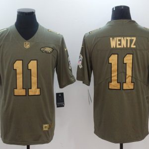 NFL Philadelphia Eagles #11 Wentz Salute to Service Gold Number Jersey