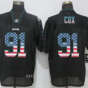 Nike Philadelphia Eagles 91 Cox USA Flag Fashion Black Elite Jersey