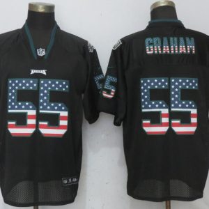 NEW Nike Philadelphia Eagles 55 Graham USA Flag Fashion Black Elite Jersey