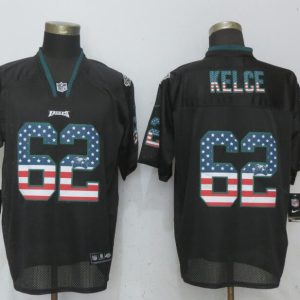 NEW Nike Philadelphia Eagles 62 Kelce USA Flag Fashion Black Elite Jersey